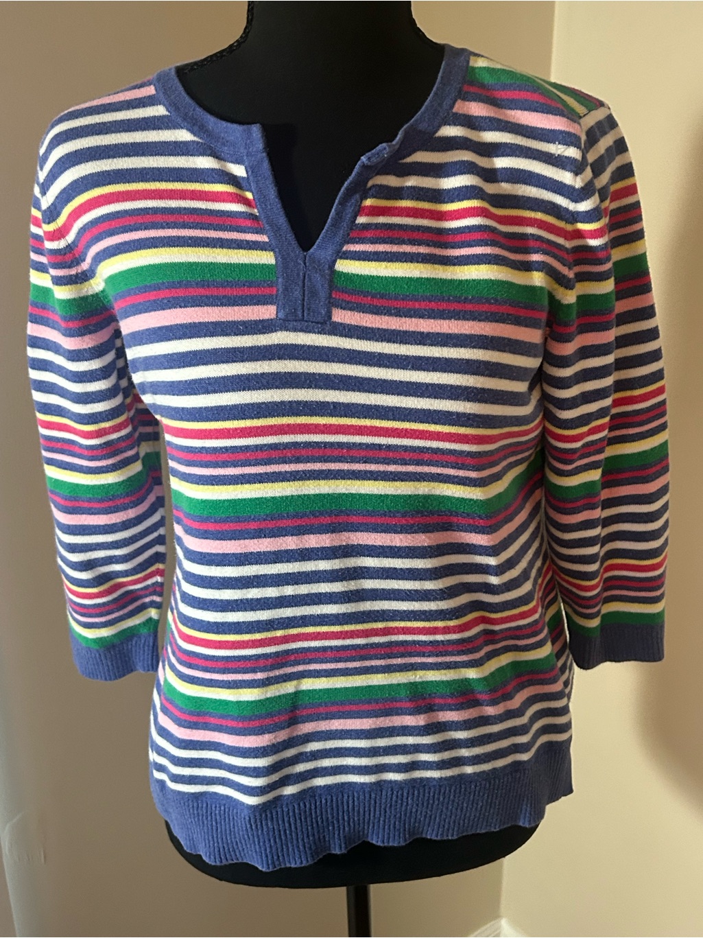 Talbots Striped Knit Top Blue, Pink, Green & White